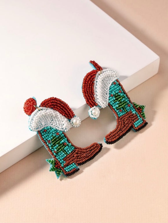 Christmas Cowboy Boot Earrings